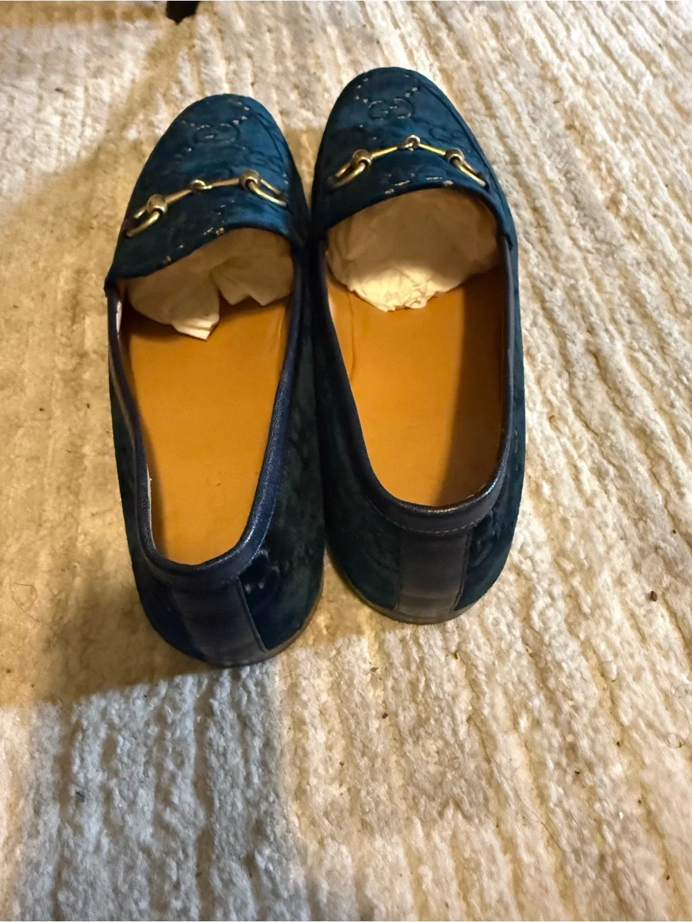 Gucci Dark Green Velvet Horsebit Loafers